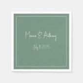 Elegant Sage Groen Script Minimalistische Bruiloft Servet (Voorkant)