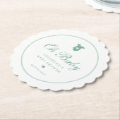 Elegant Sage Groen Script Oh Baby shower Kartonnen Onderzetters (Gekanteld)