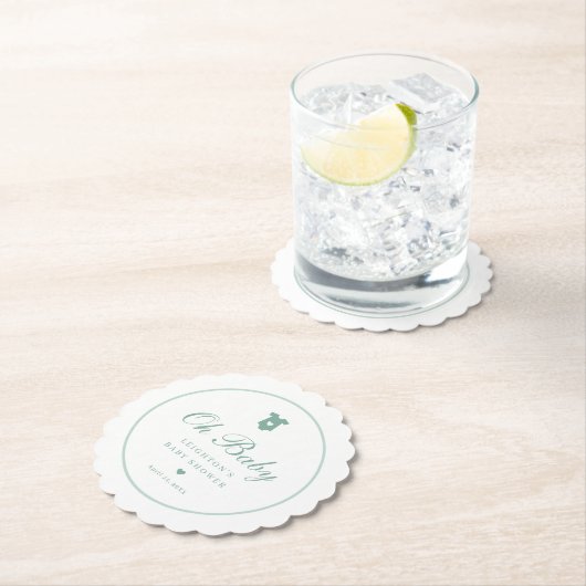 Elegant Sage Groen Script Oh Baby shower Kartonnen Onderzetters (Insitu)