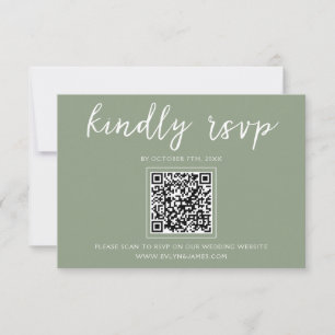 Elegant Sage Groen Script QR Code Bruiloft Website RSVP Kaartje
