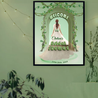 Elegant Sage Groene Bruiloftfeest Welkomstbord Poster