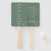 Elegant Sage Olive Groen Script Huwelijksprogramma Handwaaier (Voorkant en achterkant)