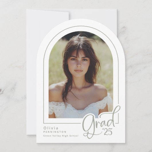 Elégant Sage Simple Photo 2025 Grad Faire-part (Devant)
