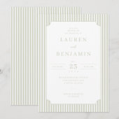 Elegant Sage Striped Wedding Invitation (Devant / Derrière)