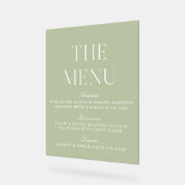 Élégant Sage Vert Acrylique Mariage Menu Signe (Angle)
