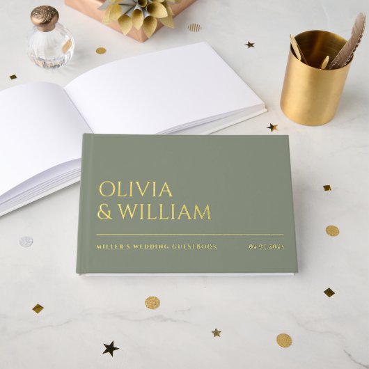 Elégant Sage Vert Typographie Mariage Foil (Recto ouvert)
