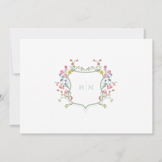 Elegant Sage Wildflower Crest Wedding Rehearsal Kaart (Achterkant)