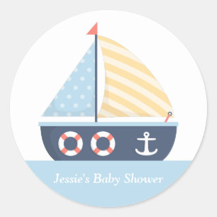 Elegant Sailboat Nautical Baby shower Ronde Sticker