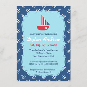 Elegant Sailboot Anchor Blue Nautical baby shower Kaart