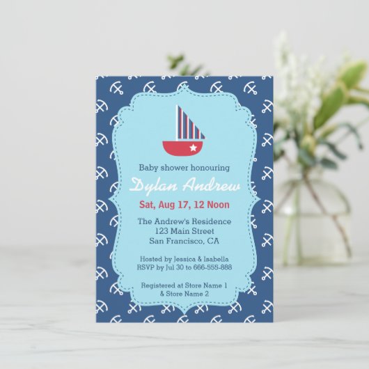 Elegant Sailboot Anchor Nautical baby shower Kaart (Staand voorkant)