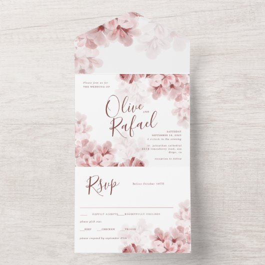 Elegant Sakura Branch modern lentevertrouwen All In One Uitnodiging (Binnen)