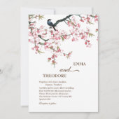 Élégant Sakura rose Faire-part de mariage japonais (Devant)