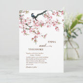 Élégant Sakura rose Faire-part de mariage japonais (Debout devant)
