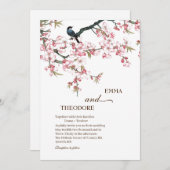 Élégant Sakura rose Faire-part de mariage japonais (Devant / Derrière)