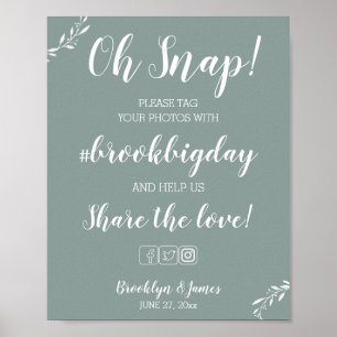 Elegant salie bruiloft Hashtag bord 20x25cm Poster