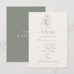 Elegant Salie Groen Eenvoudig Lied Verzoek Trouw RSVP Kaartje
