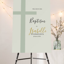 Elegant Salie Groen Goud Minimalistisch Kruis Doop