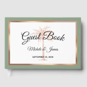 Elegant Salie Groen Roos Gouden Palm Bruiloft Gastenboek (Voorkant)