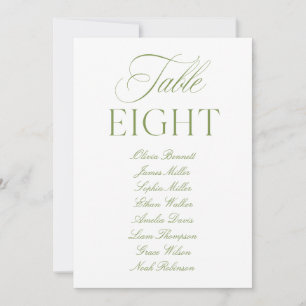 Elegant Saliegroen & Wit Trouwtafelnummer Kaart