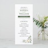 Elegant Saliegroen Witte Roos Bloem Bruiloftsprogr Programma (Staand voorkant)