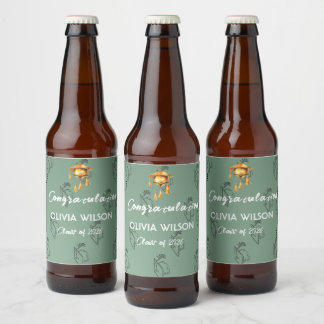 Elegant saliegroene afstudeerflessenlabel - bier etiket