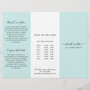Elégant salon de beauté Turquoise Trifold Brochure