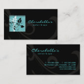 Elégant Salon Spa Floral Carte de visite noir bleu (Devant / Derrière)