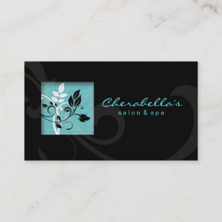 Elégant Salon Spa Floral Carte de visite noir bleu