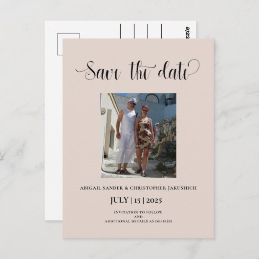 Elegant Sand Photo Enregistrer la date Invitation (Devant / Derrière)