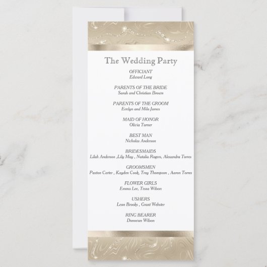 Elégant Sandy Gold Faux Foil Wedding Programme (Dos)
