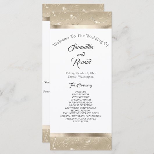 Elégant Sandy Gold Faux Foil Wedding Programme (Devant / Derrière)