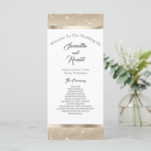 Elegant Sandy Gold Faux Folie Trouwprogramma (Staand voorkant)
