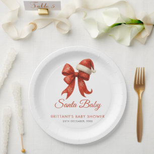 Elegant Santa Baby shower Red Bow Christmas Papieren Bordje