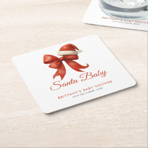 Elegant Santa Baby shower Red Bow Christmas Vierkante Kartonnen Onderzetter