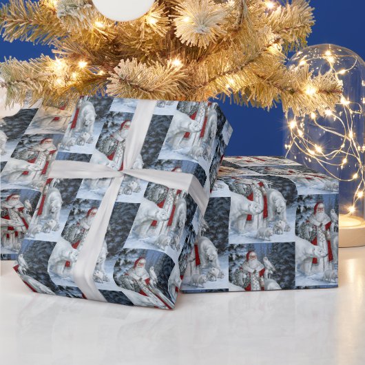 Elegant Santa Claus en Polar Beren Kerstmis Cadeaupapier (Feestdagen)