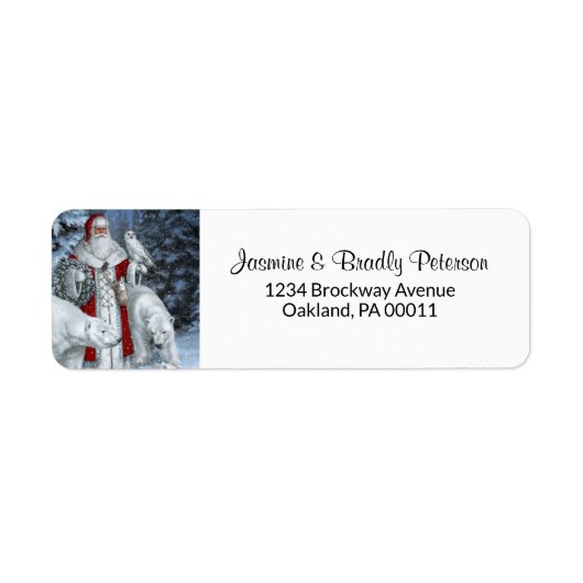 Elegant Santa Claus en Polar Beren Kerstmis Etiket (Voorkant)