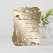 Elegant, Santa Hat, Wine Glass Kerstparty Kaart (Staand voorkant)