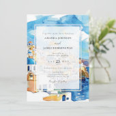 Elegant Santorini Griekenland Bestemming Blauw & W Kaart (Staand voorkant)