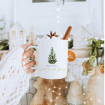 Elégant sapin de Noël personnalisé Hot cacao Mug<br><div class="desc">Il s'agit d'un modèle de chaise de vacances moderne minimaliste avec une belle aquarelle à feuillage persistant arbre et une police de calligraphie élégante. La couleur de l'arbre de Noël n'est pas modifiable, et le libellé de la police de calligraphie or n'est pas modifiable (mais la couleur peut être changée...</div>