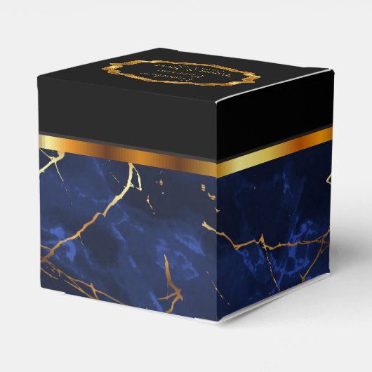 Elegant Sapphire Blue Marble en Gold Favor Box Bedankdoosjes (Achterkant)