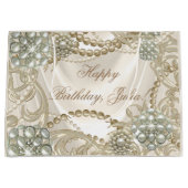 Elegant satijn parel ivoor groot cadeauzakje (Voorkant)