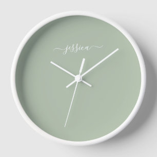 Elégant sauge vert nom de script grand horloge