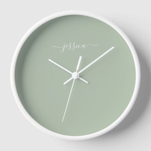 Elégant sauge vert nom de script grand horloge (Recto)