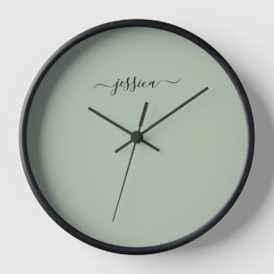 Elégant sauge vert nom de script grand horloge