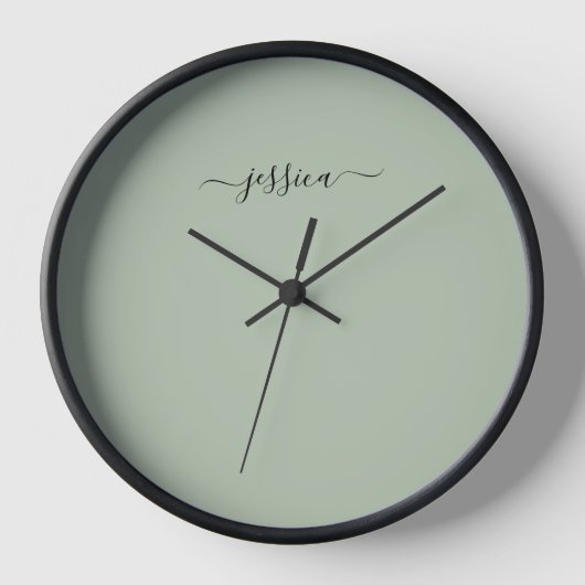 Elégant sauge vert nom de script grand horloge (Recto)