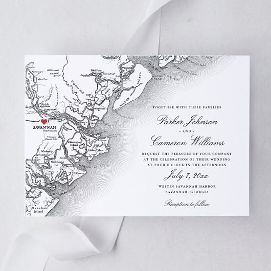 Elegant Savannah Georgia Carte noir blanc Mariage