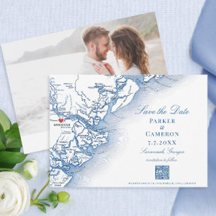 Elegant Savannah Georgia Kaart Navy Bruiloft