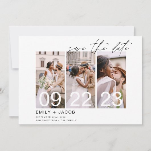 Elegant Save the Date 3 Photo Invitations (Voorkant)