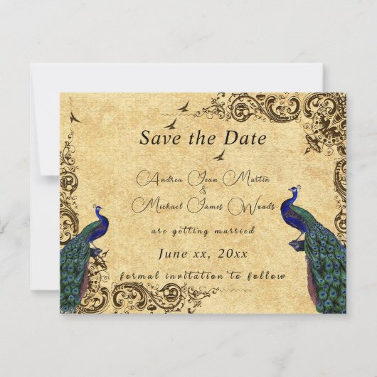Élégant Save the Date Beaux Paons (Devant)