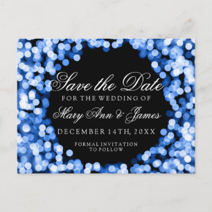 Elegant Save the Date Blue Sparkly Lights Aankondigingskaart